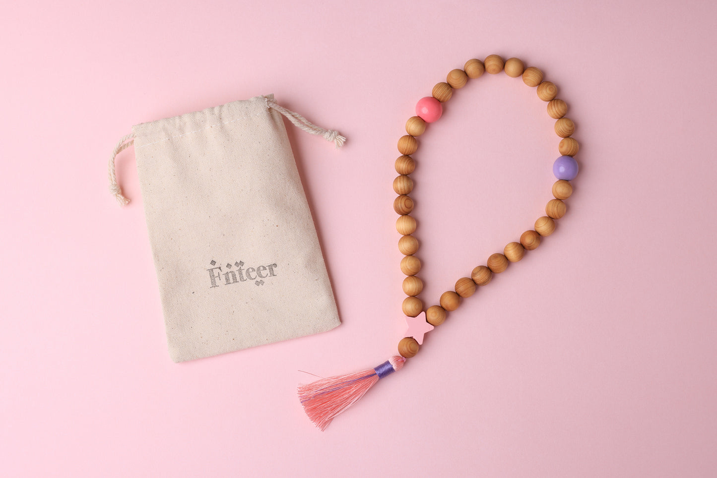 Kids Natural Wood Misbaha Pink