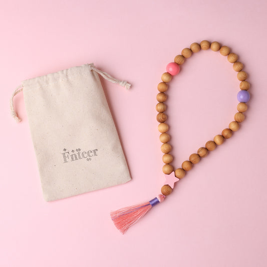 Kids Natural Wood Misbaha Pink